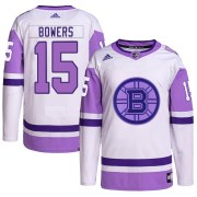 Adidas Shane Bowers Boston Bruins Men's Authentic Hockey Fights Cancer Primegreen Jersey - White/Purple