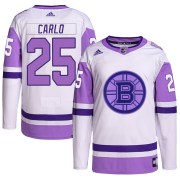 Adidas Brandon Carlo Boston Bruins Men's Authentic Hockey Fights Cancer Primegreen Jersey - White/Purple