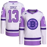 Adidas Charlie Coyle Boston Bruins Men's Authentic Hockey Fights Cancer Primegreen Jersey - White/Purple