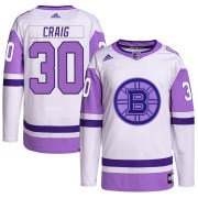 Adidas Jim Craig Boston Bruins Men's Authentic Hockey Fights Cancer Primegreen Jersey - White/Purple