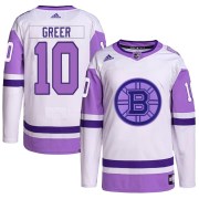 Adidas A.J. Greer Boston Bruins Men's Authentic Hockey Fights Cancer Primegreen Jersey - White/Purple