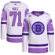 Adidas Taylor Hall Boston Bruins Men's Authentic Hockey Fights Cancer Primegreen Jersey - White/Purple