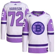 Adidas Brett Harrison Boston Bruins Men's Authentic Hockey Fights Cancer Primegreen Jersey - White/Purple
