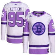 Adidas Vinni Lettieri Boston Bruins Men's Authentic Hockey Fights Cancer Primegreen Jersey - White/Purple