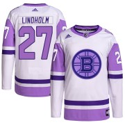 Adidas Hampus Lindholm Boston Bruins Men's Authentic Hockey Fights Cancer Primegreen Jersey - White/Purple