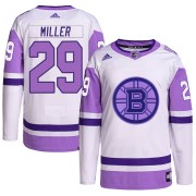 Adidas Jay Miller Boston Bruins Men's Authentic Hockey Fights Cancer Primegreen Jersey - White/Purple
