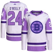 Adidas Terry O'Reilly Boston Bruins Men's Authentic Hockey Fights Cancer Primegreen Jersey - White/Purple