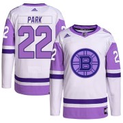 Adidas Brad Park Boston Bruins Men's Authentic Hockey Fights Cancer Primegreen Jersey - White/Purple