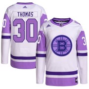 Adidas Tim Thomas Boston Bruins Men's Authentic Hockey Fights Cancer Primegreen Jersey - White/Purple
