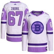 Adidas Jakub Zboril Boston Bruins Men's Authentic Hockey Fights Cancer Primegreen Jersey - White/Purple