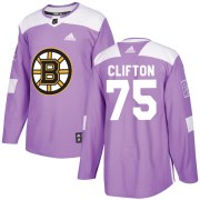 Adidas Connor Clifton Boston Bruins Youth Authentic Fights Cancer Practice Jersey - Purple