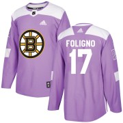 Adidas Nick Foligno Boston Bruins Youth Authentic Fights Cancer Practice Jersey - Purple