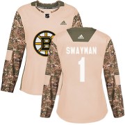Adidas Jeremy Swayman Boston Bruins Women's Authentic Veterans Day Practice Jersey - Camo