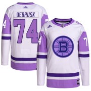 Adidas Jake DeBrusk Boston Bruins Youth Authentic Hockey Fights Cancer Primegreen Jersey - White/Purple
