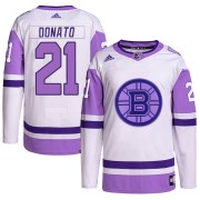 Adidas Ted Donato Boston Bruins Youth Authentic Hockey Fights Cancer Primegreen Jersey - White/Purple
