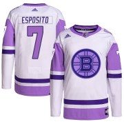 Adidas Phil Esposito Boston Bruins Youth Authentic Hockey Fights Cancer Primegreen Jersey - White/Purple