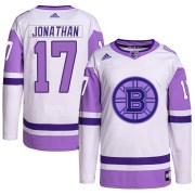 Adidas Stan Jonathan Boston Bruins Youth Authentic Hockey Fights Cancer Primegreen Jersey - White/Purple