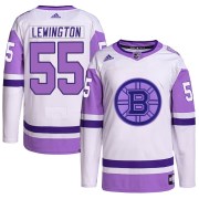 Adidas Tyler Lewington Boston Bruins Youth Authentic Hockey Fights Cancer Primegreen Jersey - White/Purple