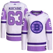Adidas Brad Marchand Boston Bruins Youth Authentic Hockey Fights Cancer Primegreen Jersey - White/Purple