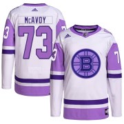 Adidas Charlie McAvoy Boston Bruins Youth Authentic Hockey Fights Cancer Primegreen Jersey - White/Purple