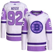 Adidas Tomas Nosek Boston Bruins Youth Authentic Hockey Fights Cancer Primegreen Jersey - White/Purple