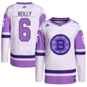 Adidas Mike Reilly Boston Bruins Youth Authentic Hockey Fights Cancer Primegreen Jersey - White/Purple