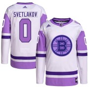 Adidas Andrei Svetlakov Boston Bruins Youth Authentic Hockey Fights Cancer Primegreen Jersey - White/Purple
