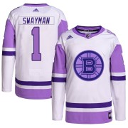 Adidas Jeremy Swayman Boston Bruins Youth Authentic Hockey Fights Cancer Primegreen Jersey - White/Purple