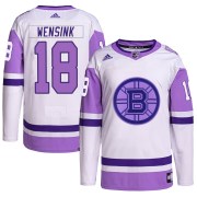 Adidas John Wensink Boston Bruins Youth Authentic Hockey Fights Cancer Primegreen Jersey - White/Purple