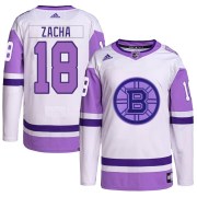 Adidas Pavel Zacha Boston Bruins Youth Authentic Hockey Fights Cancer Primegreen Jersey - White/Purple