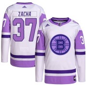 Adidas Pavel Zacha Boston Bruins Youth Authentic Hockey Fights Cancer Primegreen Jersey - White/Purple