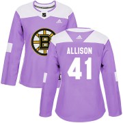 Adidas Jason Allison Boston Bruins Women's Authentic Fights Cancer Practice Jersey - Purple