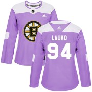 Adidas Jakub Lauko Boston Bruins Women's Authentic Fights Cancer Practice Jersey - Purple