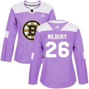 Adidas Mike Milbury Boston Bruins Women's Authentic Fights Cancer Practice Jersey - Purple