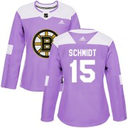 Adidas Milt Schmidt Boston Bruins Women's Authentic Fights Cancer Practice Jersey - Purple