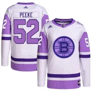 Adidas Andrew Peeke Boston Bruins Men's Authentic Hockey Fights Cancer Primegreen Jersey - White/Purple