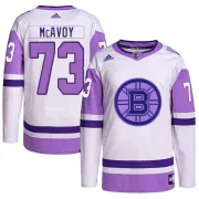 Adidas Charlie McAvoy Boston Bruins Men's Authentic Hockey Fights Cancer Primegreen Jersey - White/Purple