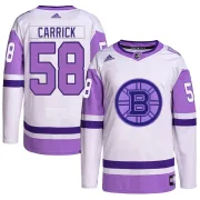 Adidas Connor Carrick Boston Bruins Men's Authentic Hockey Fights Cancer Primegreen Jersey - White/Purple
