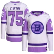 Adidas Connor Clifton Boston Bruins Men's Authentic Hockey Fights Cancer Primegreen Jersey - White/Purple