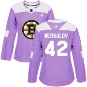 Adidas Georgii Merkulov Boston Bruins Women's Authentic Fights Cancer Practice Jersey - Purple