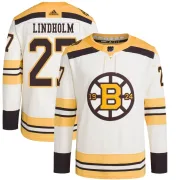 Adidas Hampus Lindholm Boston Bruins Youth Authentic 100th Anniversary Primegreen Jersey - Cream