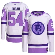 Adidas Jack Ahcan Boston Bruins Youth Authentic Hockey Fights Cancer Primegreen Jersey - White/Purple