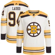 Adidas Jakub Lauko Boston Bruins Men's Authentic 100th Anniversary Primegreen Jersey - Cream