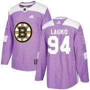 Adidas Jakub Lauko Boston Bruins Men's Authentic Fights Cancer Practice Jersey - Purple