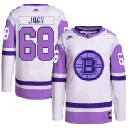 Adidas Jaromir Jagr Boston Bruins Men's Authentic Hockey Fights Cancer Primegreen Jersey - White/Purple