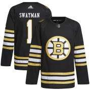 Adidas Jeremy Swayman Boston Bruins Youth Authentic 100th Anniversary Primegreen Jersey - Black