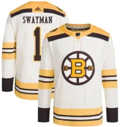 Adidas Jeremy Swayman Boston Bruins Youth Authentic 100th Anniversary Primegreen Jersey - Cream