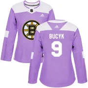 Adidas Johnny Bucyk Boston Bruins Women's Authentic Fights Cancer Practice Jersey - Purple