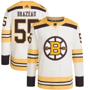 Adidas Justin Brazeau Boston Bruins Men's Authentic 100th Anniversary Primegreen Jersey - Cream
