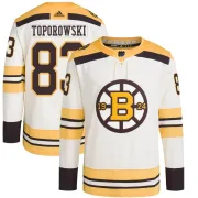 Adidas Luke Toporowski Boston Bruins Youth Authentic 100th Anniversary Primegreen Jersey - Cream
